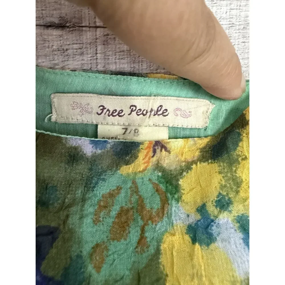 Free People Vintage Green Yellow Floral Empire Waist Slip Dress M (7-8) NWT
